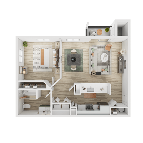 Floor plan for 1 bed, 1 bath, 711 sqft